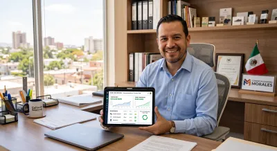 Empresario feliz, por que tiene un sistema que lleva el control de su empresa